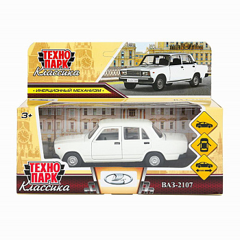 Машина Технопарк металл. ВАЗ-2107 белый (12см) дв,багаж,инерц,в/к 2107-12-WH