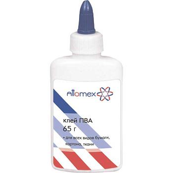 Клей ПВА  65гр. ATTOMEX 4041620 в пласт. бутыл. с дозат. и съемн. колп. евро