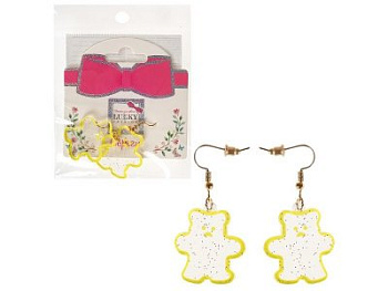 Lukky Fashion Серьги пластик.с подвесками Мишки с неоновой обводкой и блестками (желтый) Т24701