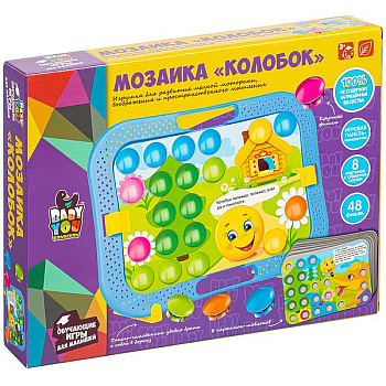 Bondibon Мозаика д/малышей Колобок (48фиш,8картинок,игр.панель-чемодан,верт.креп