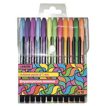 Набор гел. ручек 12цв. deVENTE Neon Black 5051814 флуор.неон.цв.,1,0мм,черн.корп