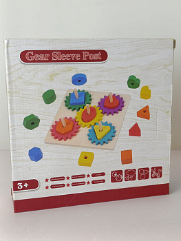 Игра-головоломка из дерева логические фигуры с шестеренками в/к D37237