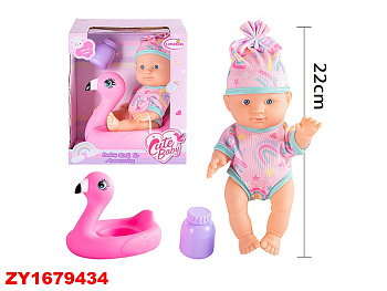 Пупс HX626-9 22см с кругом для плавания-фламинго в/к