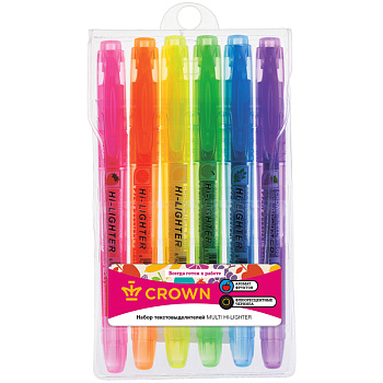 Набор текстовыделителей Crown "Multi Hi-Lighter Aroma" 06цв., 1-4мм, ароматиз.,