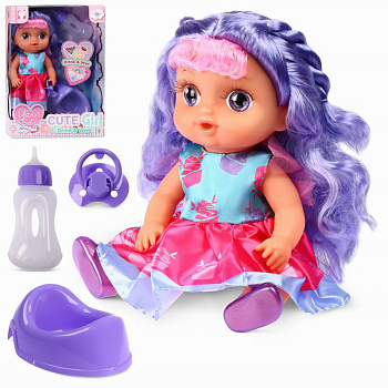 Кукла 30см JB0211648 с цвет.волосами (бутылочка,фиолет.горшок,соска) в/к
