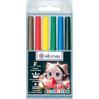 Фломастеры  6цв. ATTOMEX "Kawaii Cat" 5080536 вент.колп.,пластик.блист.