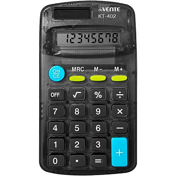 Калькулятор карм.  8разр. deVENTE KT-402 4031522 дв.пит.,чёрн.п/прозр.,контраст.кнопки,113*64*20мм
