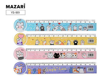 Линейка 15см MAZARI "Лапки" YS-901 пластик.,асс. YS-901