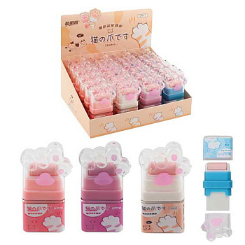 Ластик КОКОС KUKI "Мяу" 241686 прямоуг.,каучук,пластик.держ.,ролик д/чистки,асс.