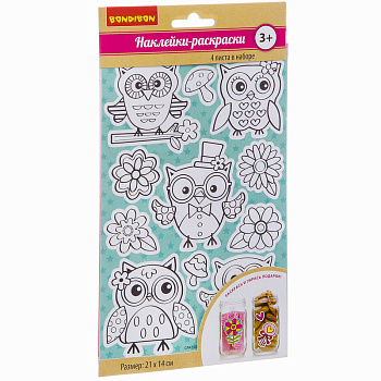 Bondibon Набор Наклеек-раскрасок Совы 4 листа (25х14см) ВВ2861