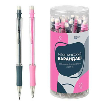 Карандаш авт. 0,5мм ФЕНИКС "Чёрное и розовое" 57855 НВ,корп.графит,розов.,с ласт