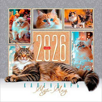 Календарь настенный 2026г. ХАТ Эконом "Мур-Мяу" 34662 на скобе,мел.бум.,30*30см,6л.,115г/м2