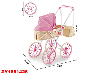 Коляска для куклы (люлька) метал. 6619FN-3 с сумкой, бол.кол. в пакете (73*65*36)