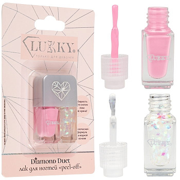 Lukky Diamond Duet двойные лаки для ногтей,2 по 4 мл,роз. с блёстками,блистер