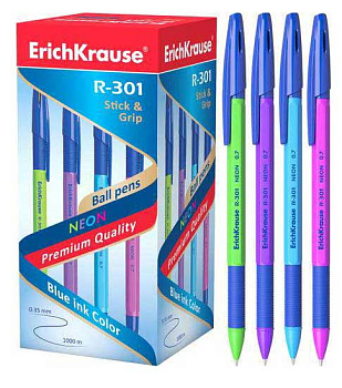 Ручка шар. EK R-301 Neon Stick&Grip 42751 синяя,0,7мм
