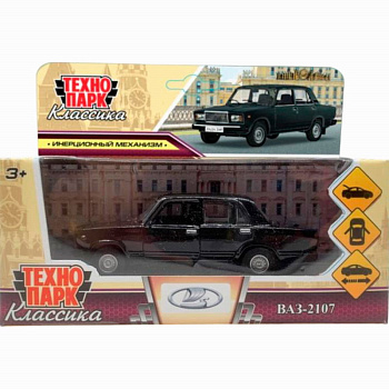 Машина Технопарк металл. ВАЗ-2107 чёрный (12см) дв,баг,инерц,в/к 2107-12-BK