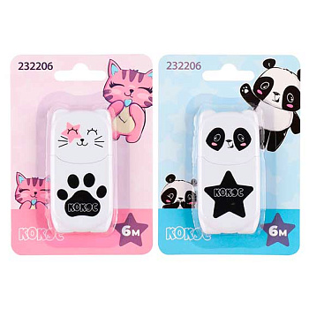 Коррект. лента КОКОС 5мм* 6м "Милые животные" 232206 асс.