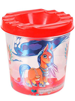 Стакан-непроливайка Проф-Пресс "Фантастичесие пони" С-1003 одинарный,прозр.,печа