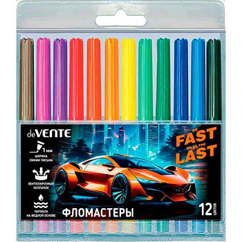 Фломастеры 12цв. deVENTE "Fast Or Last" 5081528 вент.колп.,пластик.блист.
