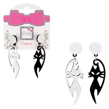 Lukky Fashion Наб.из 2 асимметричн.сережек-гвоздиков с подвесками Черно-белые кошки Т24721