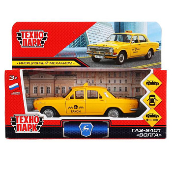 Машина Технопарк металл. ГАЗ-2401 Волга Такси желтый (12см) откр.дв,багаж в/к 2401-12TAX-YE