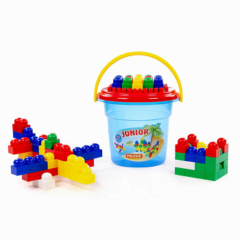 Конструктор Юниор (57эл) в синем ведре Макси с крышкой 24378 в/сет(Полесье)