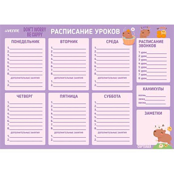 Расписание уроков А3 deVENTE "Capybara" 6020506 лам.,магнитно-маркерное многораз.