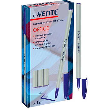 Ручка масл. шар. deVENTE 5073661 "Office" синяя,игольч.узел,0,7мм,непрозр.серебр