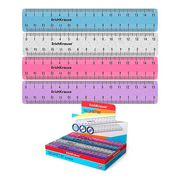 Линейка 15см EK "Glitter" 55460 4цв.асс.,пластик.