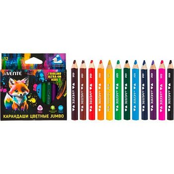 Карандаши Jumbo 12цв. deVENTE "Triolino Ultra 4М.Kids" 5022428 трёхгр.,d-10мм,к/