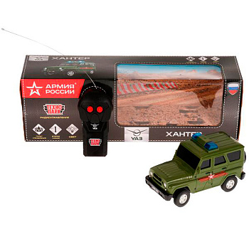 Машина Технопарк на РУ UAZ Hunter Армия России зелёный (15см) свет,звук,в/к HUNT