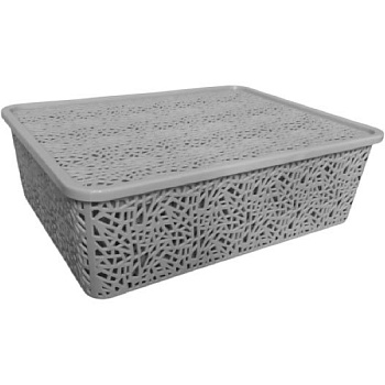 Корзинка с крышкой Паутинка №3 серая (330*250*120) Т323-1