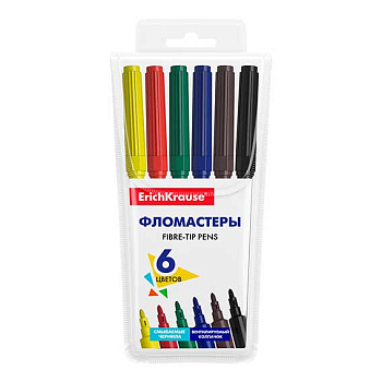Фломастеры  6цв. EK "Basic" 53367 смываемые,вент.колп.,пласт.уп.,е/подвес