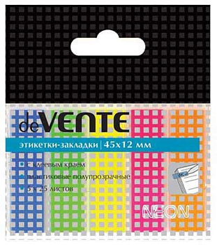 Набор самокл. этикеток-закладок deVENTE 45*12мм, 2011307 неон. 5цв.*25л. блистер