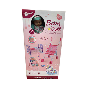 Пупс мягкий SO-6931 звук с коляской металл. в/к