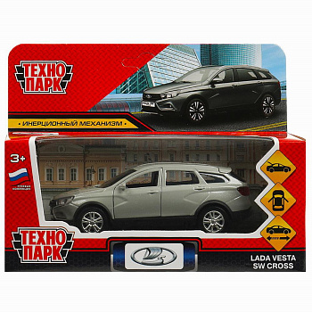 Машина Технопарк металл. Lada Vesta SW Cross серый (12см) двери, багаж, в/к VESTA-CROSS-GY