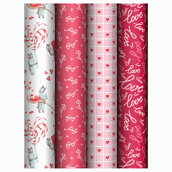 Упаковочная бумага глянц. 70*100см, MESHU "Love", 80 г/м2, ассорти, 4 дизайна MS