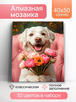 Алмазная мозаика классика (40х50см) Радостный лабрадор с подрамником, полное заполнение (30цв) НД-12