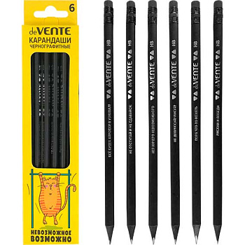 Карандаши ч/гр. с ласт. deVENTE "Signore Nero" 5030310 (6шт.),трёхгр.,2мм,круг.ч