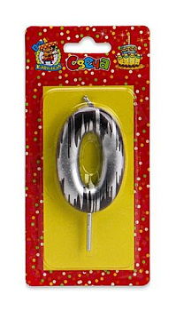 Свеча-цифра "0" Шебби шик серебряная С-2499