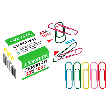 Скрепки 33мм 100шт. deVENTE 4135325 металлические, цветные, овальные, к/к