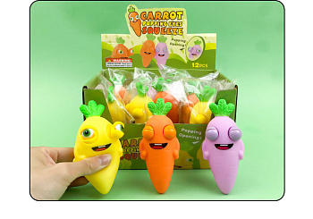 Игрушка-анистресс, мялка морковка выпучивает глаза С63961 (12шт/уп) Цена за шт