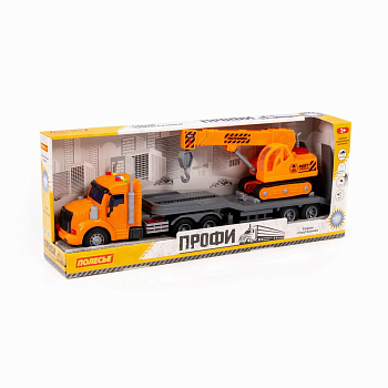 Автомобиль-трейлер Профи инерц,свет,звук + гусеничный кран в/к 84009 (Полесье)