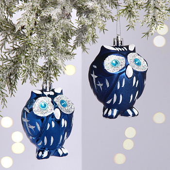 Елочные игрушки "Brilliant Owl" 8 см (набор 2 шт), Сапфир