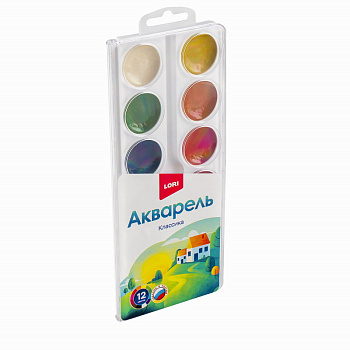 Акварель (12цв) Классика пласт/уп с крышкой,б/к Аквк-006 (Колорит)