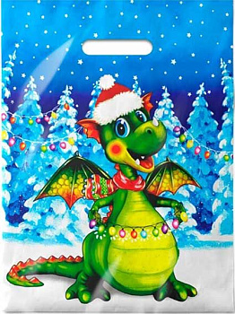 Пакет НГ с проруб.ручкой 30*40/30мкм ПВД Дракоша