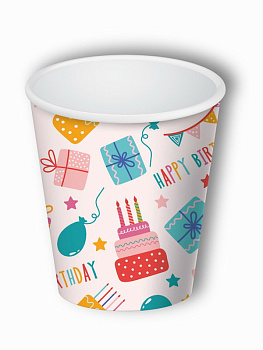 Стаканы бумажные С днём рождения (250мл, 6шт) флоупак СТ-2114