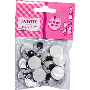 Декор. элементы deVENTE "Глазки" 8001313 самокл.,с ресничк.,чёрно-белые,18мм,30ш