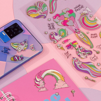 Наклейки гелевые MESHU "Rainbow unicorn", 10*23см, пакет европодвес MS_57667