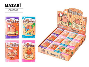 Ластик MAZARI "Capybara" CL86043 ПВХ,4.4*2.8*1см,асс.,ОПП-уп